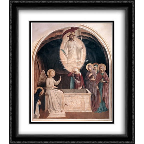 Resurrection of Christ and Women at the Tomb 2x Matted 28x32 Large Black Ornate Framed Art Print by Fra Angelico