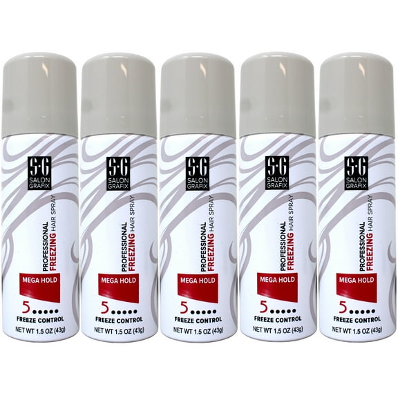 Salon Grafix Mega Hold Hair Spray, Freeze Control, Professional Freezing Hair Spray, Travel Size, 1.5 Ounce - 5 Pack