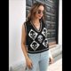 thumbnail image 4 of Suéter de Punto Sin Mangas con Cuello en V para Mujer, Chaleco con Estampado de Calaveras, Top Corto Sin Mangas Negro L, 4 of 10