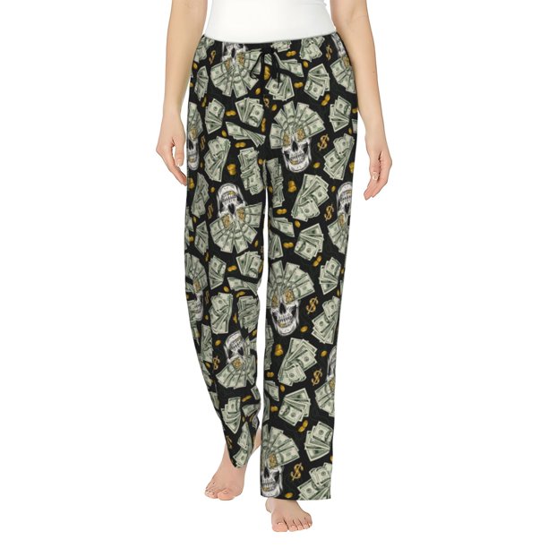 Balery Skull with Dollar Pantalones de pijama para mujer, pijamas ultraligeros, pantalones de estar por casa-Small