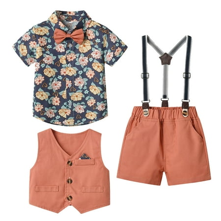 

Toddler Boys Short Sleeve Floral Prints T Shirt Tops Vest Coat Shorts Child Kids Gentleman Outfits Outfit for Boys Size 7 Toddler Boys Track Set
