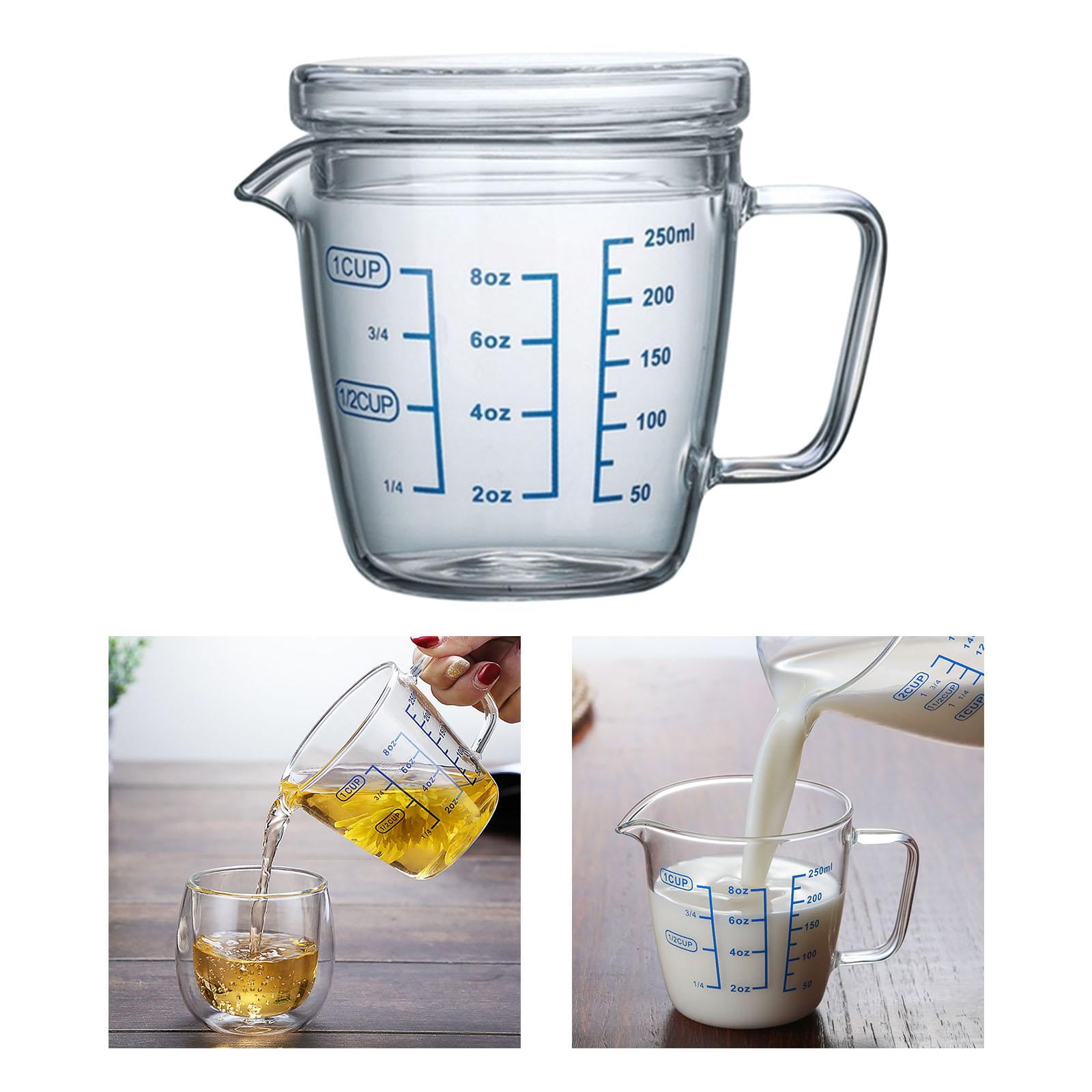 500ml Glass Measuring Cup with Lid Heat Resistant Handle Measured Mixing  Glass Mug Clear Scale V-Shaped Spout for Milk Coffee Liquid Beaker Drinking