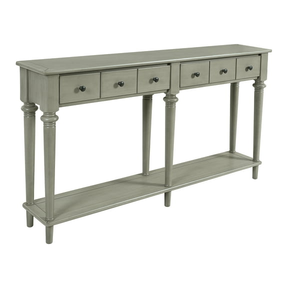 Dtwnek 4 Drawers Console Table with Open Shelf, Wood Sofa Table for Entryways, Living Rooms, Hallways, Gray