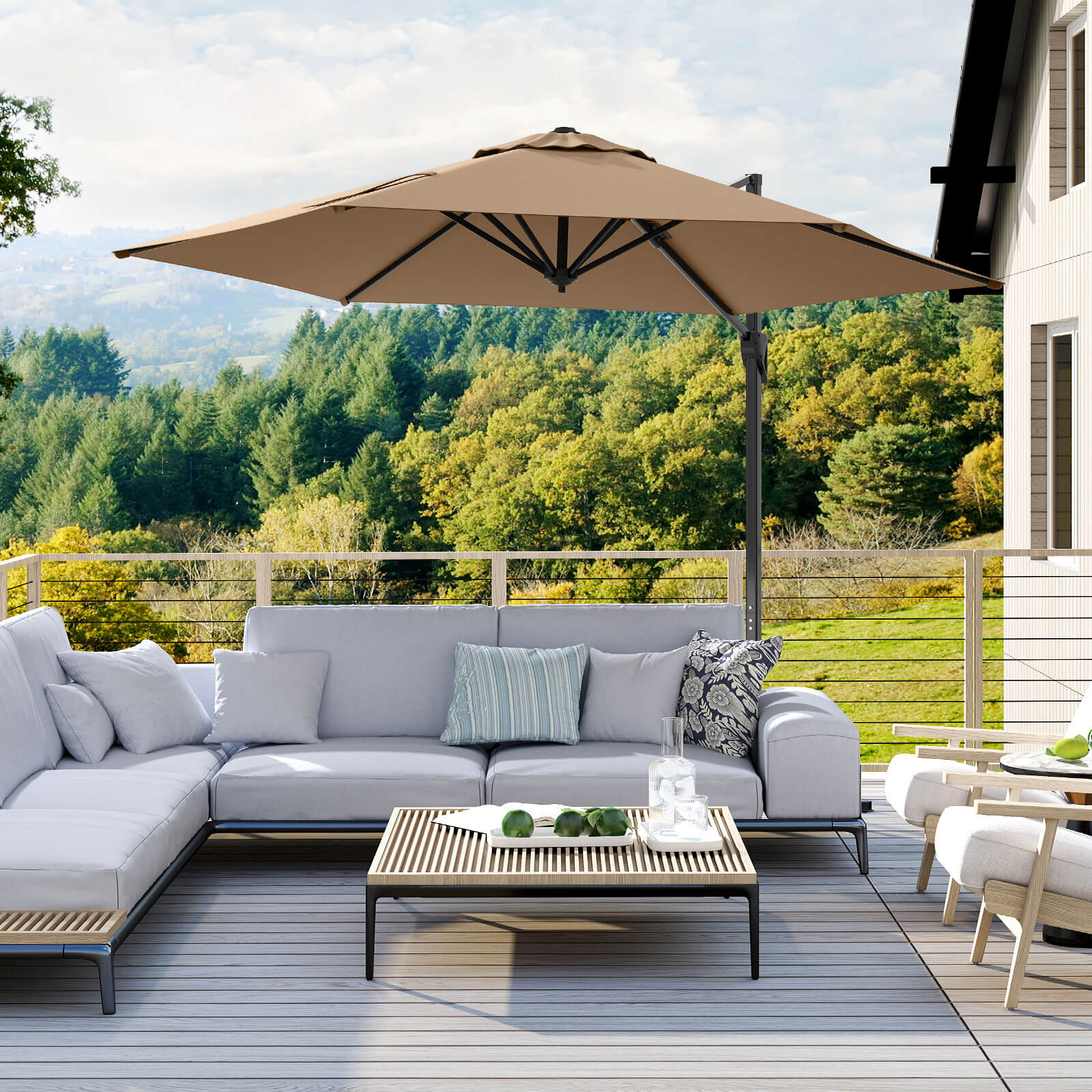 9 foot offset patio umbrella PURPLE LEAF Outdoor 9' x 9' Square All-Weather Grey Designed with a generous canopy PURPLE LEAF 9 ft. Square