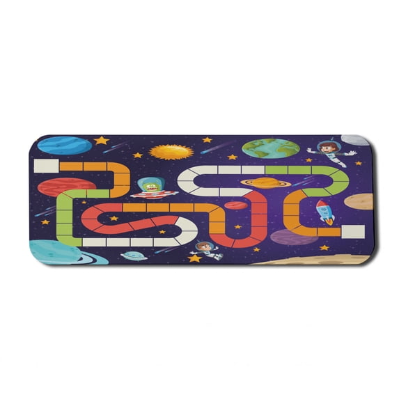 Alien Computer Mouse Pad, Cartoon Astronaut Children Playing Around Flying in Space Mysterious Tube, Rectangle Non-Slip Rubber Mousepad Large, 31" x 12", Indigo and Multicolor, by Ambesonne