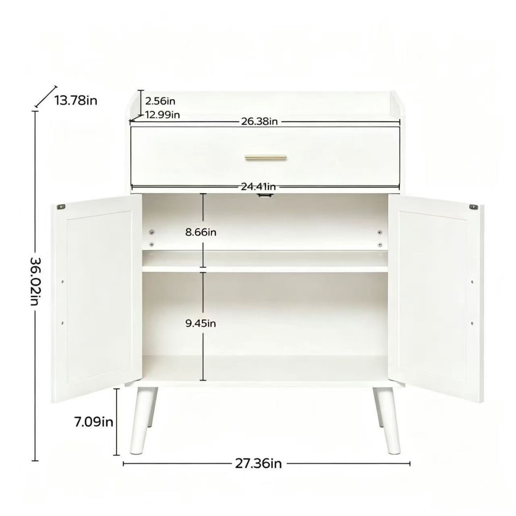 Farmhouse Buffet Cabinet, Kitchen Storage Cabinet with 1 Drawer & 2 Doors, Sideboard Cabinet with Solid Wood Feet for Dining Room, Living Room & Entryway, White