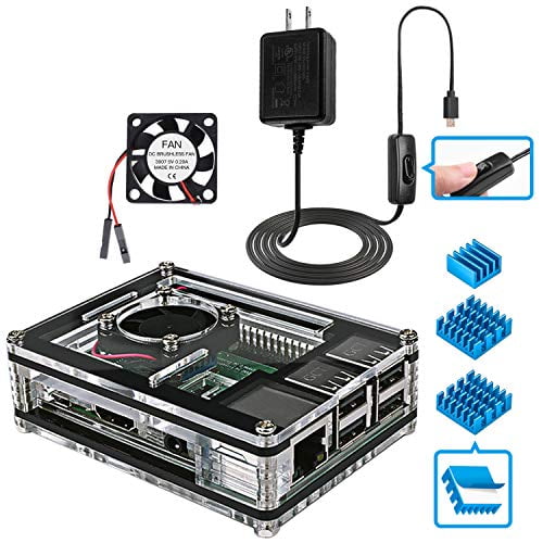 Miuzei Raspberry Pi B+ Case with Fan Cooling and 3× Heat-Sinks, 5V 2.5A Power with On/Off Switch Cable for RPi 3 B+, 3B, 2b - Walmart.com