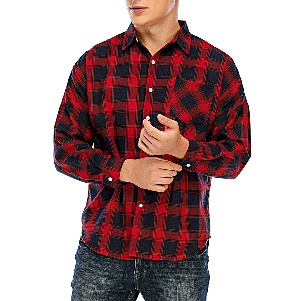 FOCUSSEXY FOCUSSEXY Men Plaid Shirt Long Sleeve Fleece Shirt Big and