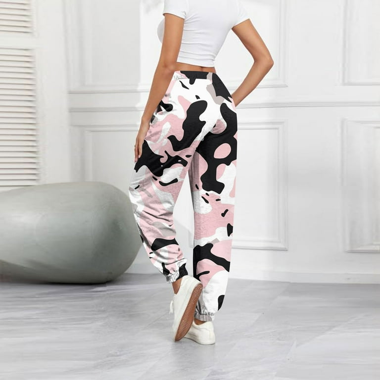 Womens Camo Sweatpants Drawstring High Waisted Workout Trousers Maple Leaf Print Lounge Pants Wide Leg Active Joggers Pants with Pockets light pink XX Large Walmart