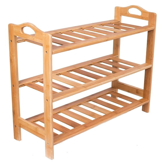 Bamboo Shoe Rack 3 Tier - Free Standing Shoe Organizer for Entryway, Closet - Fits 9 Pairs - Natural Wood Shoe Storage 27.2x10.3x22 Inch (Pack of 1)