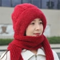 thumbnail image 2 of FADAACAI Integrated Ear Windproof Cap Scarf Knitting Thick Warm Ear Guard Hat Hooded Scarf Women Winter Knitted Hat Red One Size Clearance！, 2 of 8