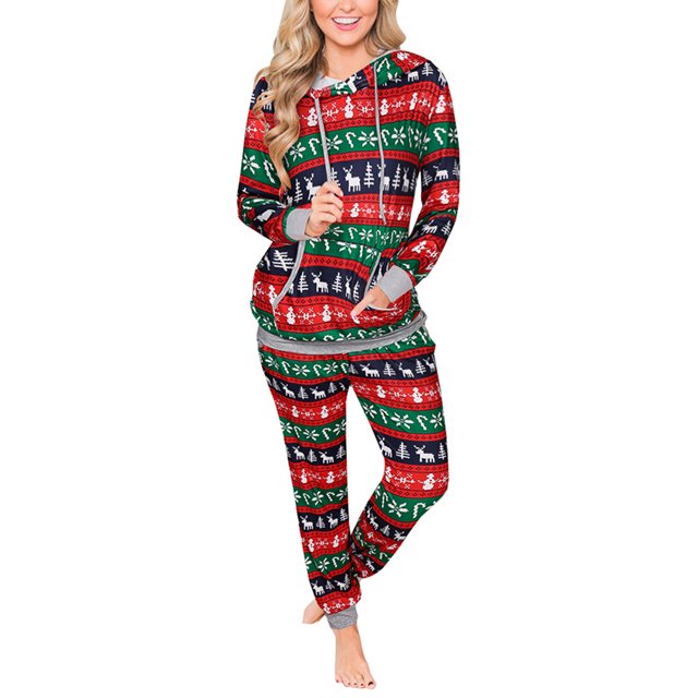 Conjuntos estampados de Navidad para mujer a la moda, ropa de salón, traje, Sudadera con capucha, conjunto para el hogar, Tops y pantalones Pompotops gfhjh13133