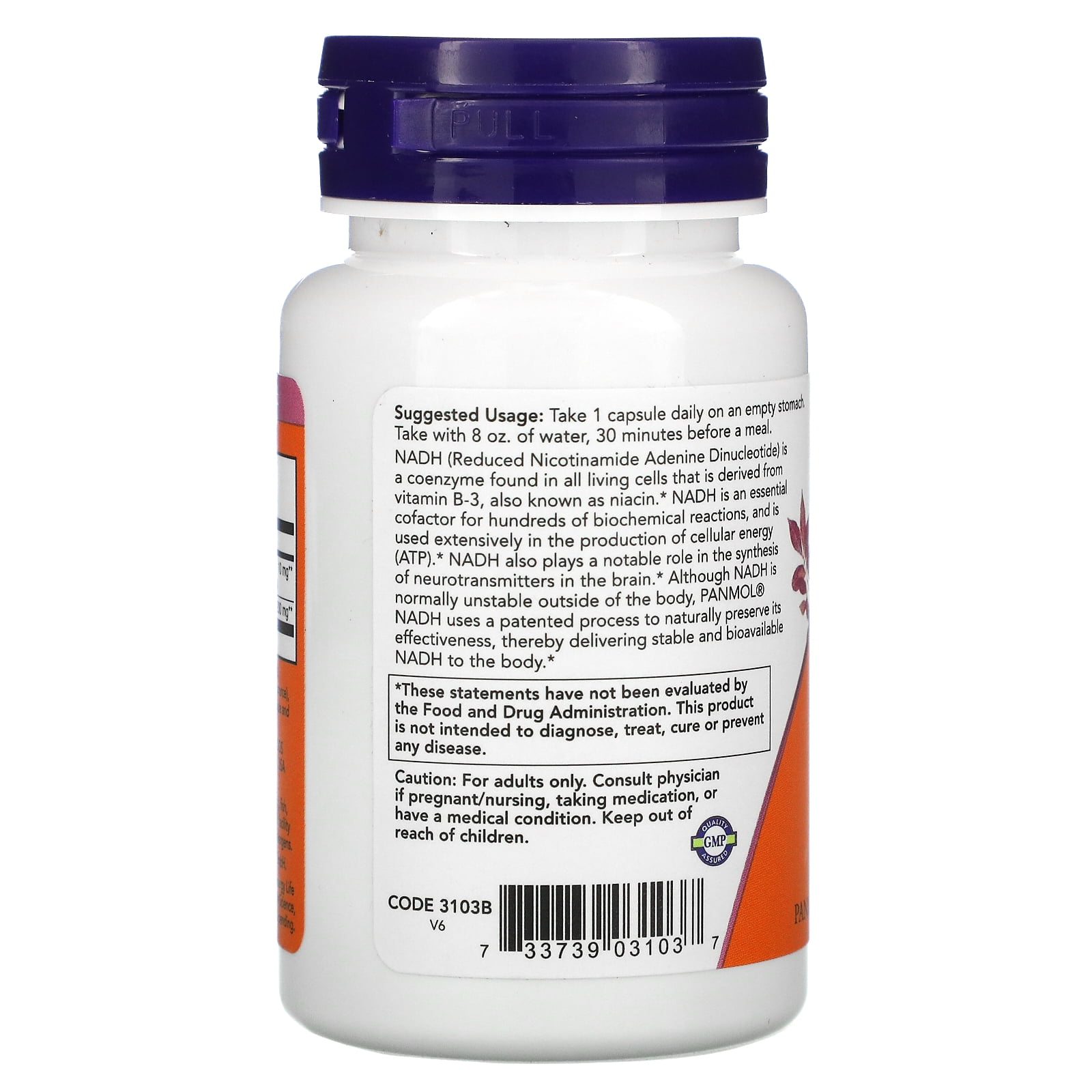 NOW Supplements, NADH (Reduced Nicotinamide Adenine Dinucleotide) 10 mg with 200 mg D-Ribose, 60 Veg Capsules