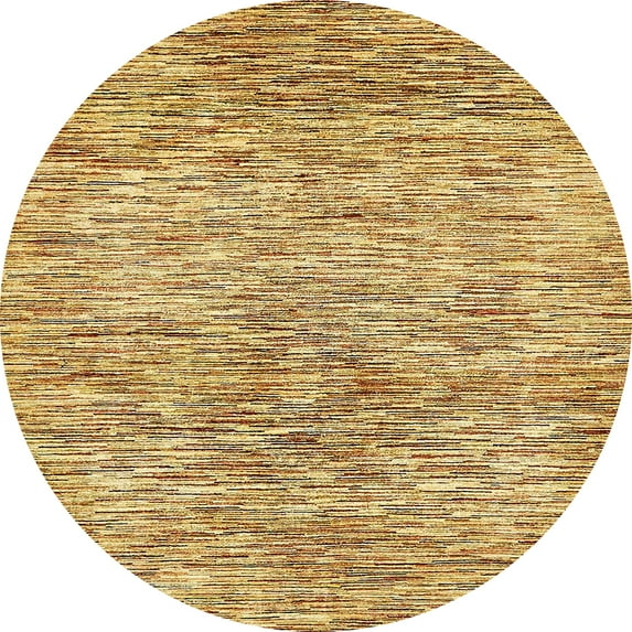 Ahgly Company Machine Washable Indoor Round Abstract Chrome Gold Yellow Area Rugs, 7' Round