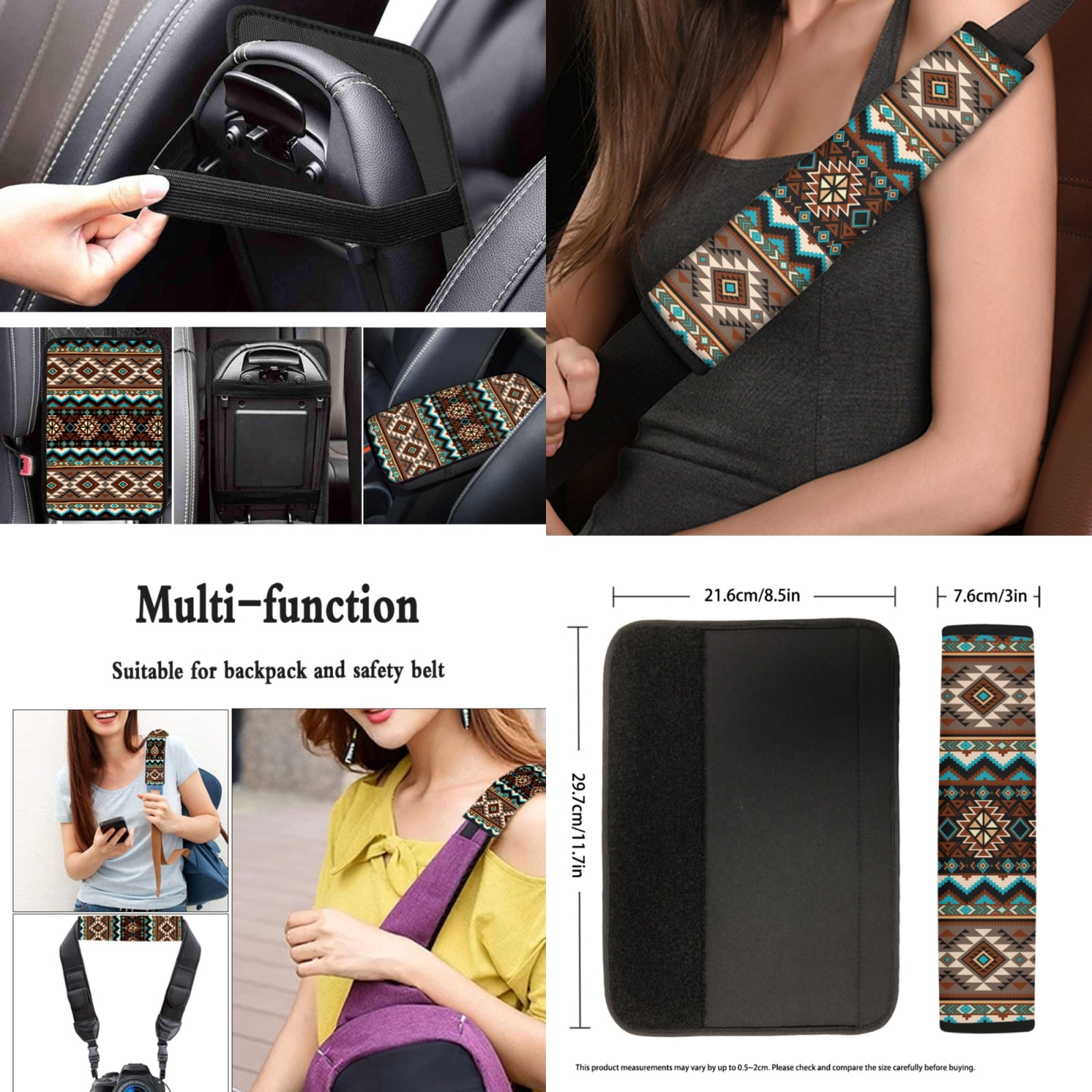 Yuyamidu Aztec African Tribal Car Seat Covers Full Set 13 PCS Auto Steering Wheel Cover Seat Belt Covers Arm Rest Cushion Coasters Wrist Key Ring Automobile Interior Sets