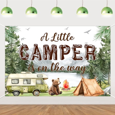 7x5FT Camping Baby Shower Backdrop A Little Camper is On The Way Background Smore Welcome Baby Gender Reveal Party Decorations Banner Photo Booth Props