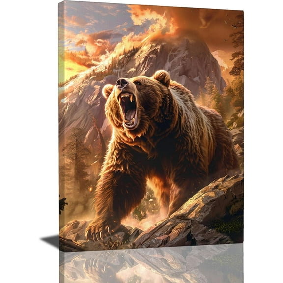 Aaheei Forest Bear Decor Wall Art - Bear Wall Decor - Canvas Print Painting - Artwork for Bathroom, Bedroom, Living Room