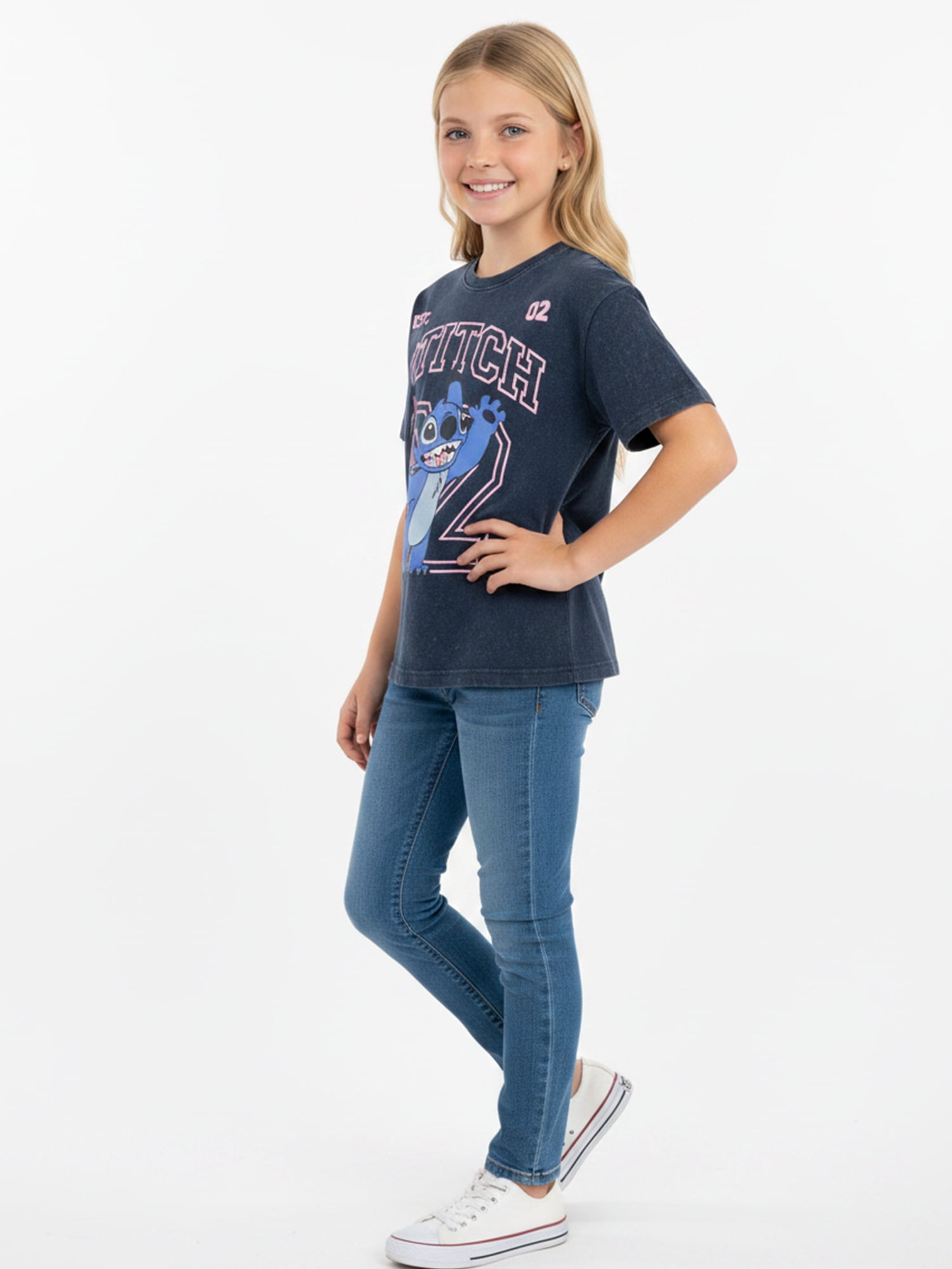 Lilo and Stitch Girls Stitch and Angel Mineral Wash Graphic T-Shirt, Sizes 4-16