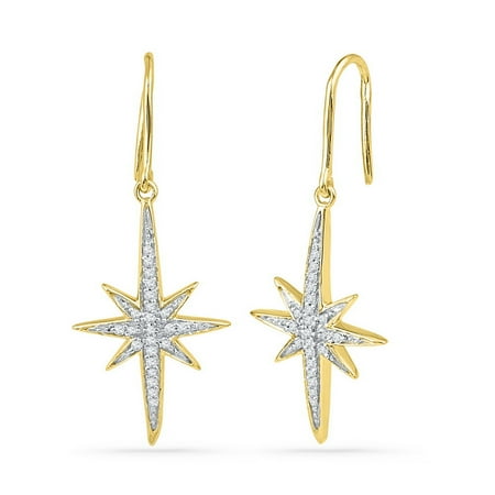 Yellow Gold Starburst - 10kt Yellow Gold Womens Round Diamond Starburst Dangle Earrings 1/6 Cttw = .16 Cttw (I3 Clarity, round cut)