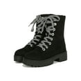 thumbnail image 5 of Women Faux Suede Striped Lace Up Lug Sole Combat Booties 19278, 5 of 6