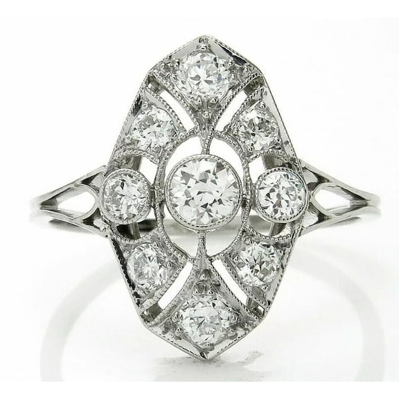 Vintage Art Deco Openwork Filigree Milgrain Ring 2.5 Ct Diamond 14K White Gold Over