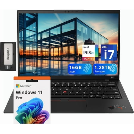 Lenovo ThinkPad X1 Carbon 14" WUXGA Laptop, Intel i7-1260P,16GB RAM, 1.28TB Storage(1TB SSD+288GB Docking Station Set), Intel Iris Xe Graphics, Backlit Keyboard, Fingerprint Reader, Win11 Pro, Black