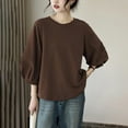 thumbnail image 2 of Jsaierl Tops for Women 3/4 Sleeve Casual Crew Neck Shirts Trendy Solid Petite Blouses Work Holiday Tunic Top M-3XL, 2 of 4