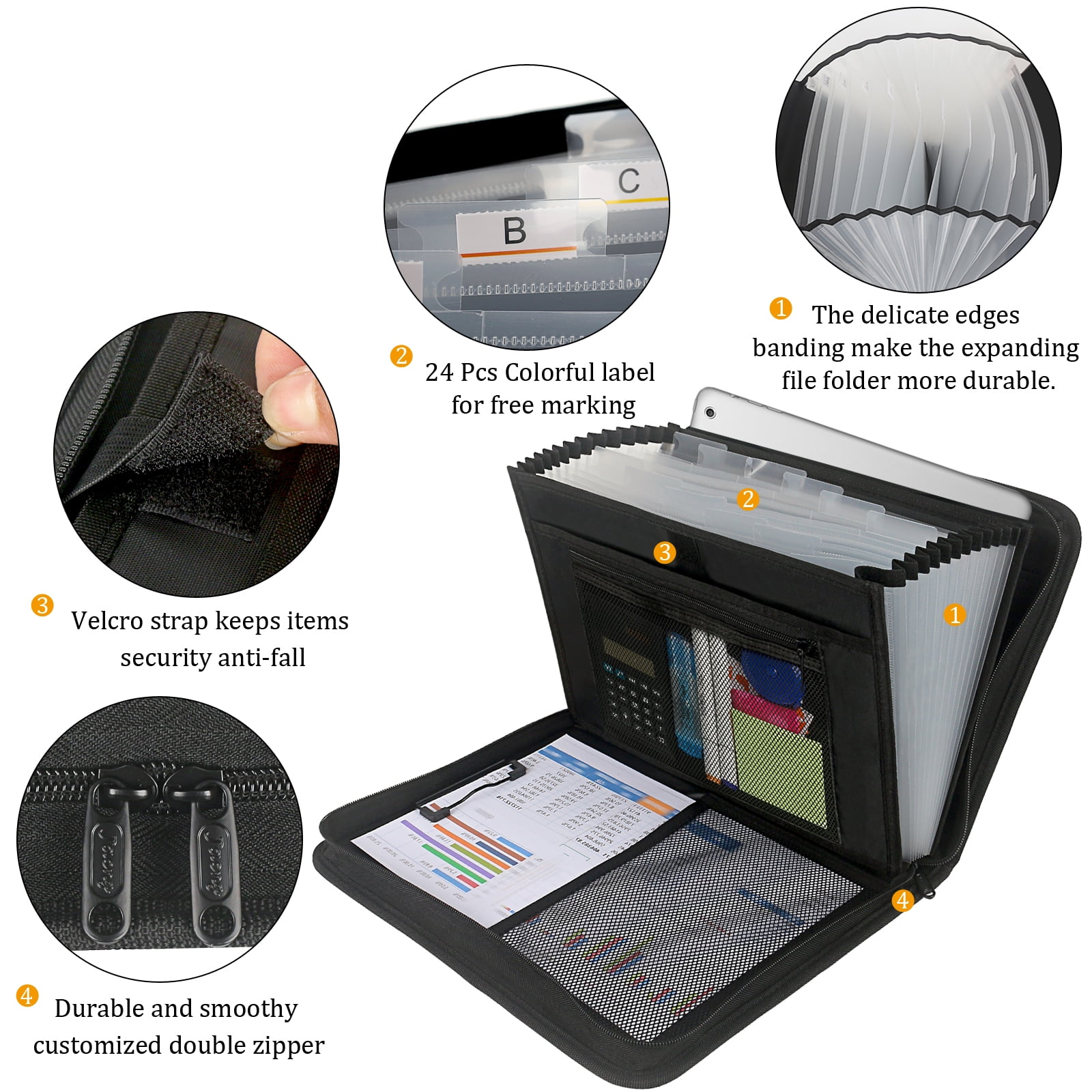 13 Pockets Accordian Expanding File Organizer with Handle & Labels for Home Trave School Office Dark Grey