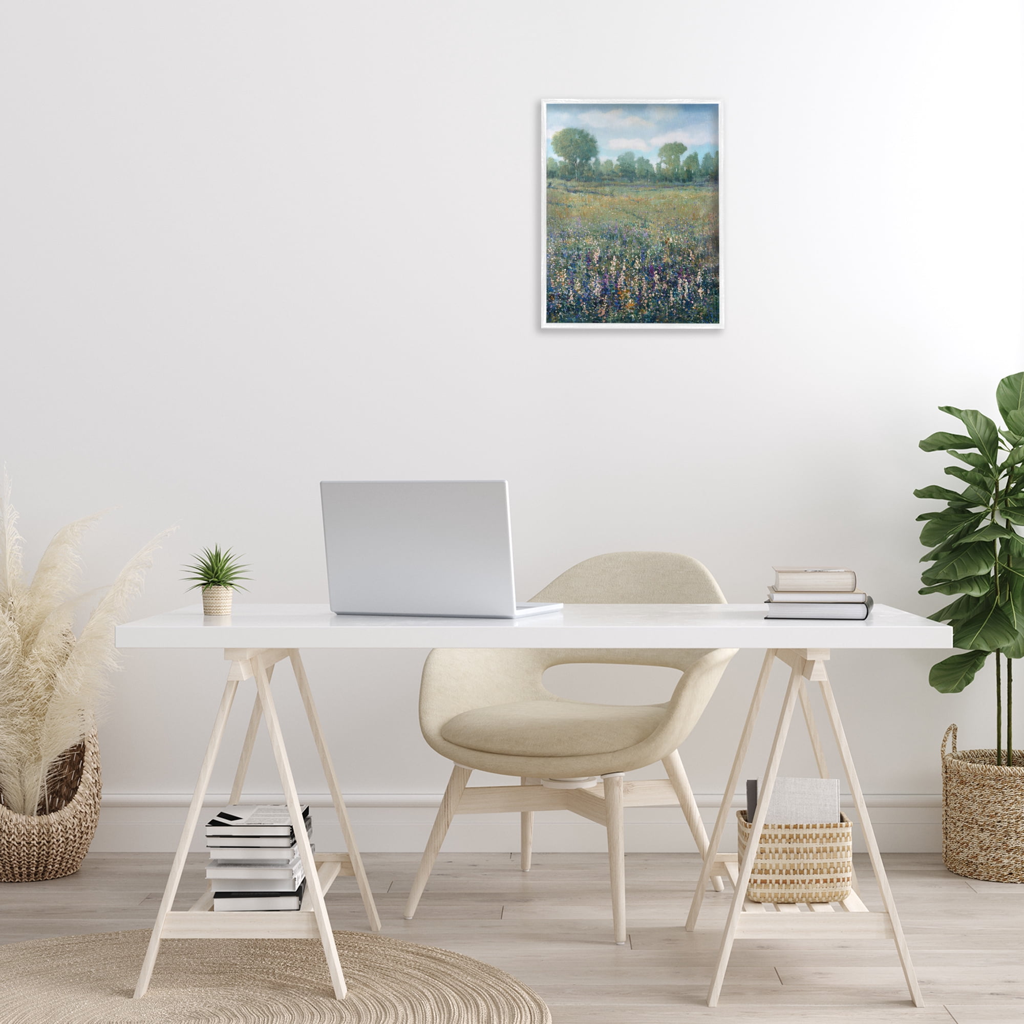 Stupell Industries Lilac & Wildflower Fields Landscape Painting White Framed Art Print Wall Art, 16 x 20