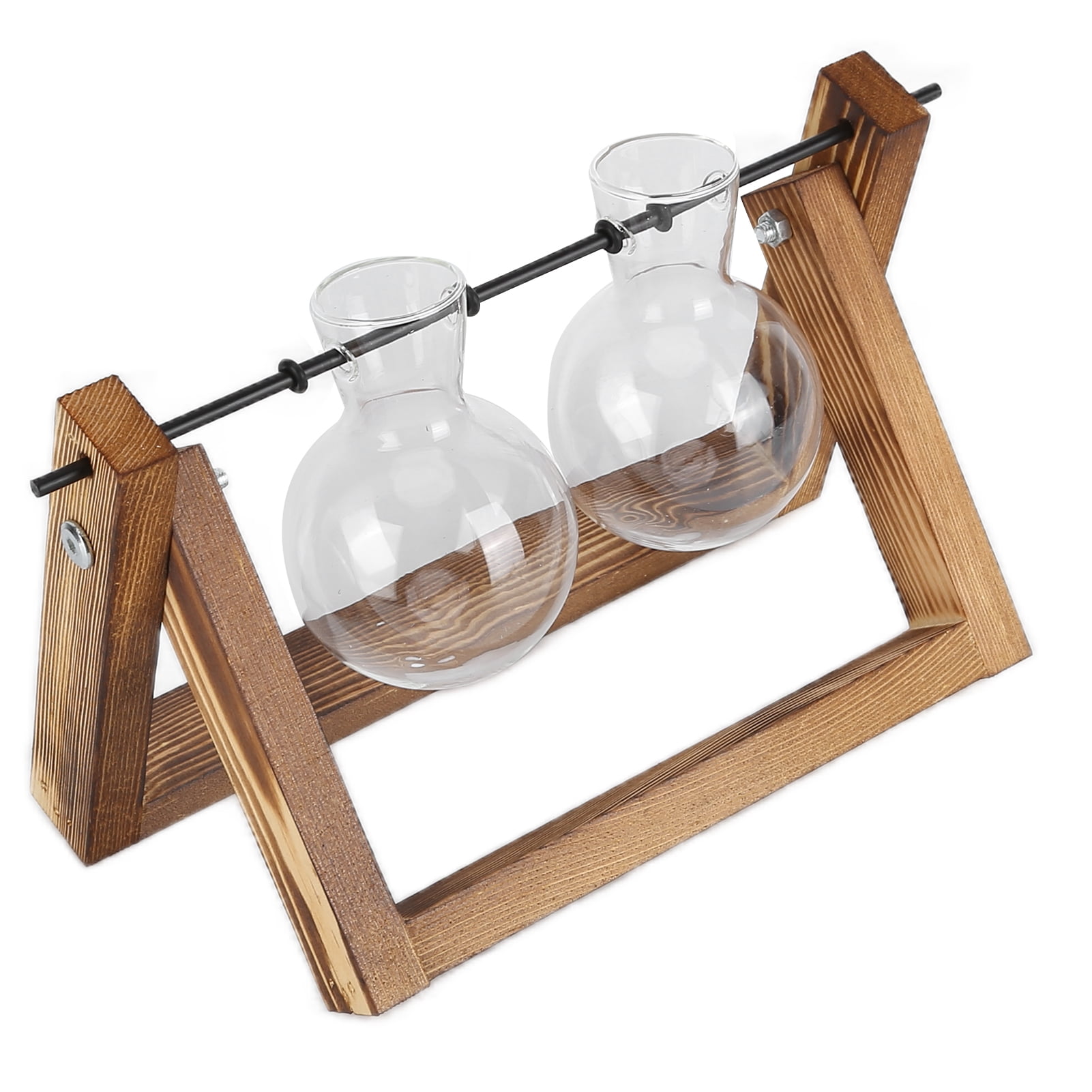 Tebru Glass Vase Planter,Plant Terrarium with Wooden Stand Glass Vase