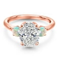 thumbnail image 2 of Gem Stone King 2.50 cttw IGI Certified Lab Grown Diamond and White Opal 3-Stone Engagement Ring for Women | 18K Rose Gold Plated Silver | Center 2.00 Ct Diamond | E-F Color | VS1-VS2 Clarity | Size 9, 2 of 6
