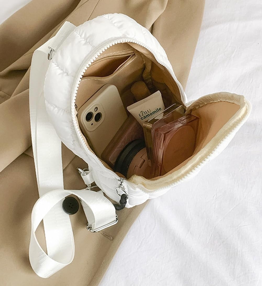 Puffer Belt Bag for Women Padded Crossbody Purse Waist Packs Cross Body Hobo Shoulder Travel Purse Cute Quilted Fanny Pack