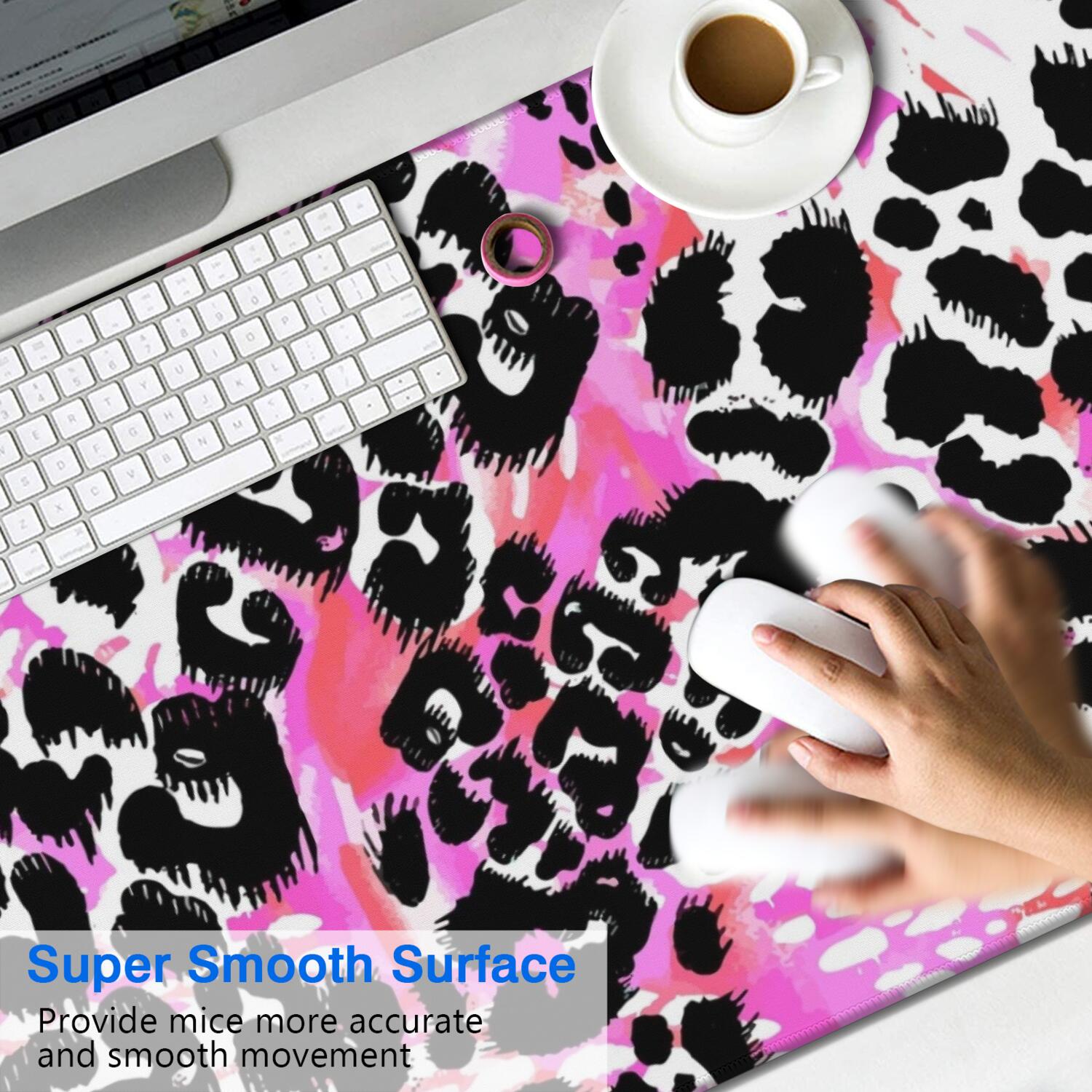 Long Mouse Pads for Desk,Pink Leopard Pattern Desk Mats on Top Of Desks, Desk Mouse Pad Extra Large with 3mm Non-Slip Base and Stitched Edge for Gaming,Office,Work,Home 47.3"x23.6"