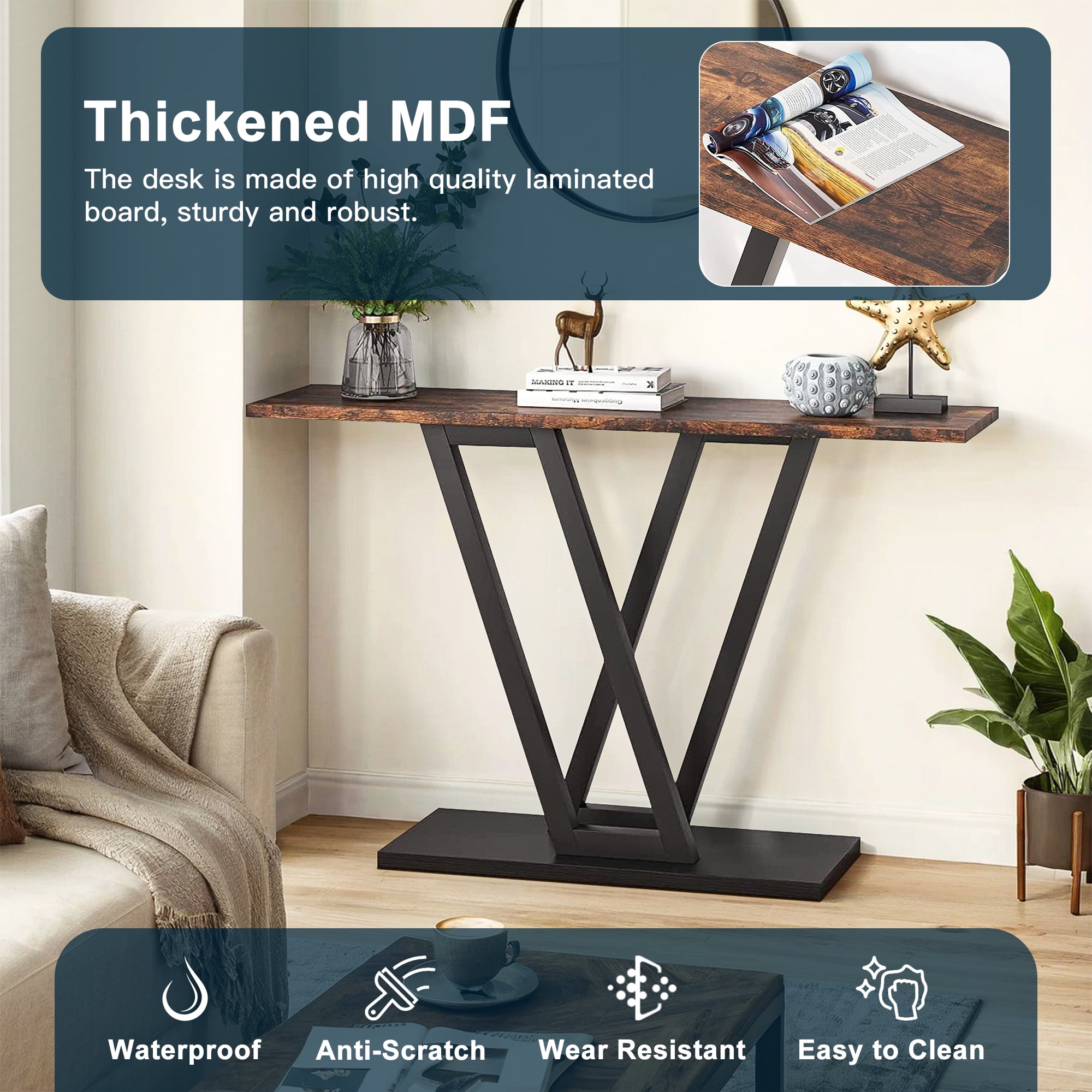 Demi Bonn 43" Console Table,dustrial Entryway Hallway Table for Hallway, Entrance, Living Room, Bedroom, Brown