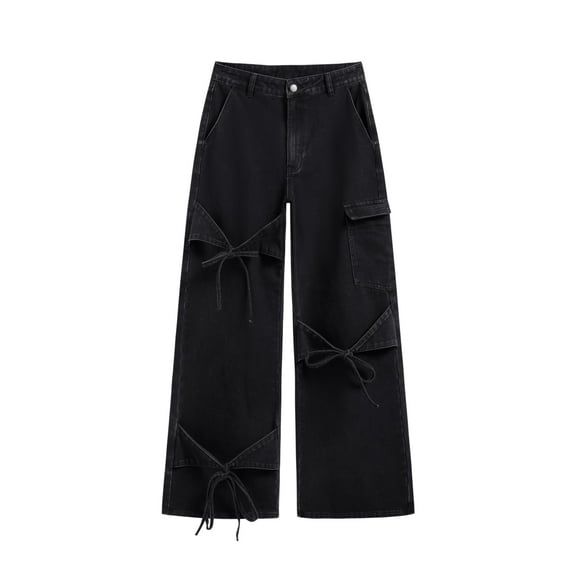 Baggy Jeans for Women Low Waisted Wide Straight Leg Bow Jeans Denim Pants