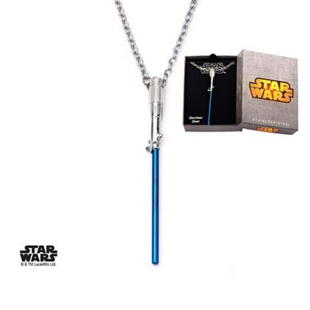 Star Wars SWSBLSPNK01 Womens Light Saber 316L Titanium Necklace, Blue