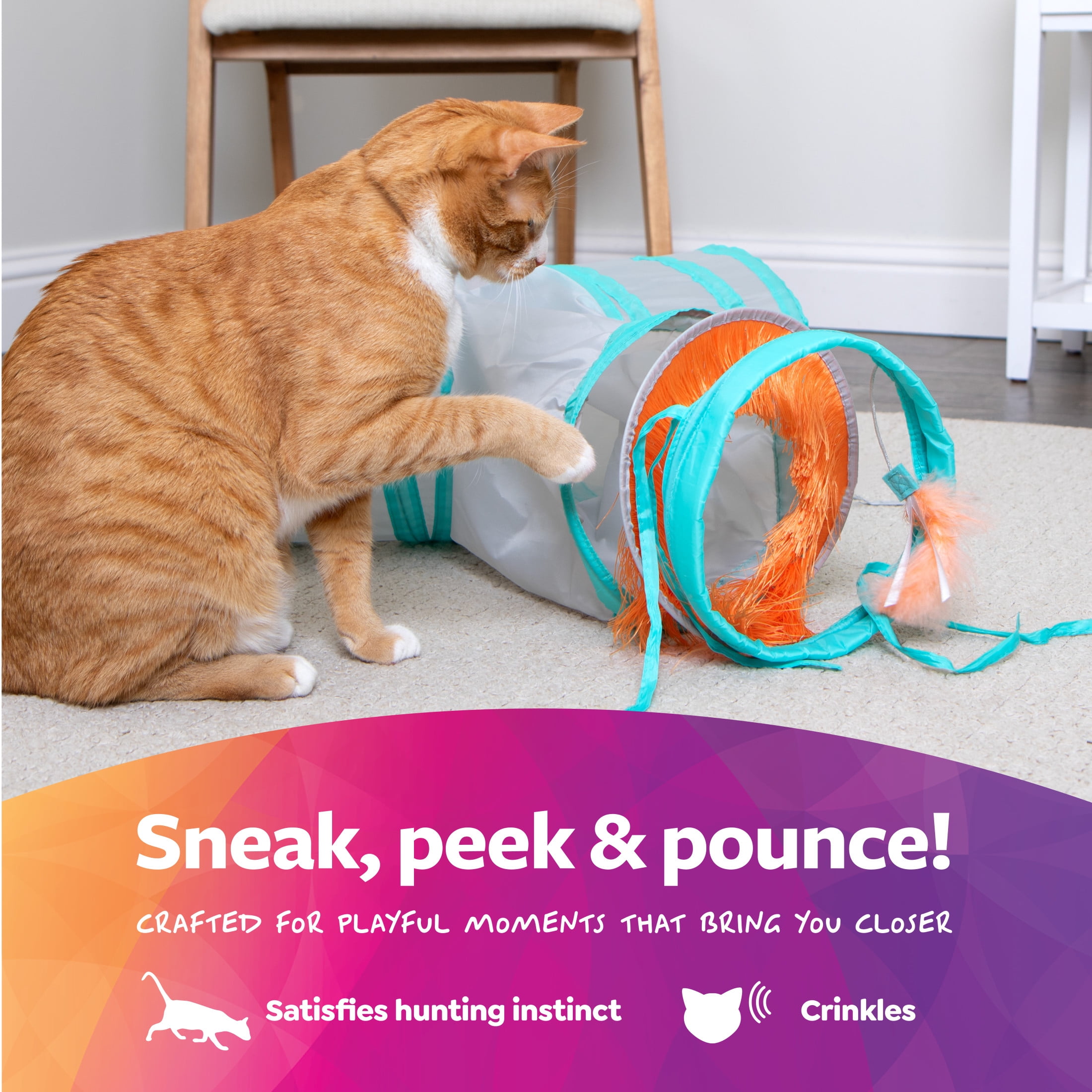 SmartyKat, Triple Tunnel Cat Toy, Fringe Frenzy, with Feathers