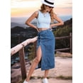 thumbnail image 2 of Womens Casual Slit Denim Midi Jean Skirt Stretch High Waist Frayed Button Up Middle Blue L, 2 of 7