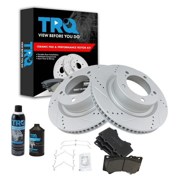 TRQ Performance Brake Rotor Drilled Slotted & Ceramic Pad Front Kit w/Chemicals BKA17968 Fits select: 2007-2021 TOYOTA TUNDRA, 2008-2021 TOYOTA SEQUOIA