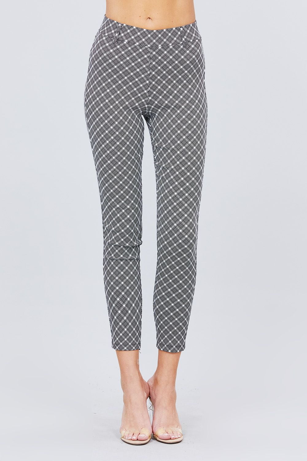 Elastic Band Glen Check Jacquard Yarn Dye Woven Long Pants L