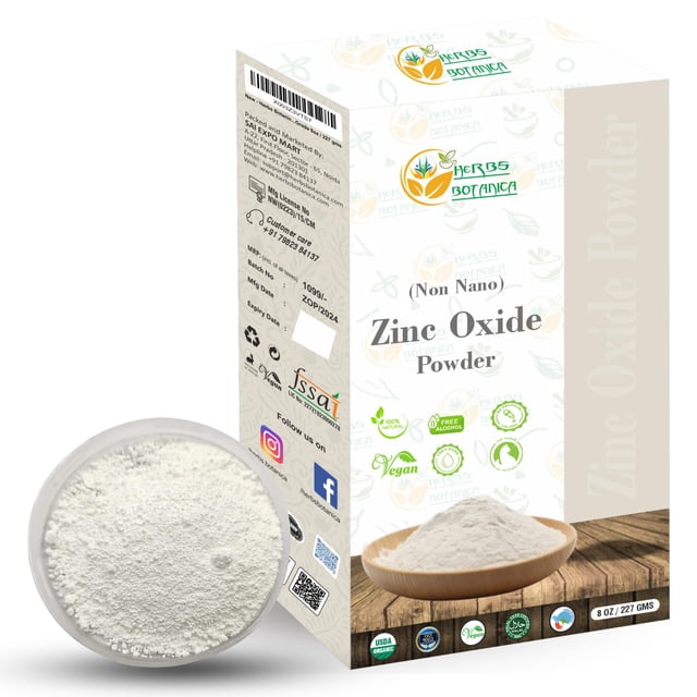 Polvo de óxido de zinc Herbs Botanica Non Nano 227 g para el cuidado de la piel