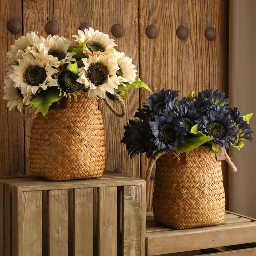 White Sunflowers Artificial Flowers 7 Pcs Faux Silk Sunflowers Bouquet Fake Real Touch Long Stems Floral for Wedding Party Centerpieces Home Decoration(Autumn White)