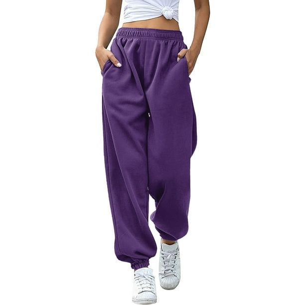 Fvwitlyh Pants For Women Women's Bottom Sweatpants Joggers Pants Workout  High Waisted Yoga Pants With Pockets Purple,M 