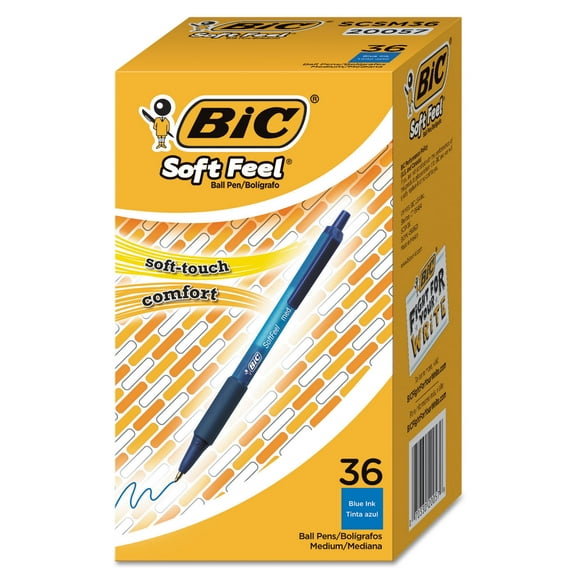 BIC Soft Feel Ballpoint Pen Value Pack, Retractable, Medium 1 mm, Blue Ink, Blue Barrel, 36/Pack