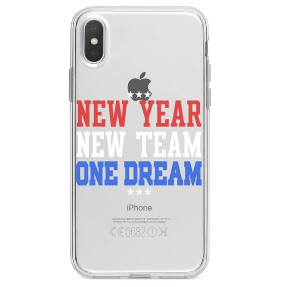 DistinctInk Clear Shockproof Hybrid Case for iPhone X / XS (5.8" Screen) - TPU Bumper Acrylic Back Tempered Glass Screen Protector - New Year New Team One Dream