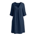 thumbnail image 7 of Horkkom Mini Dresses for Women Summer V Neck Long Sleeve Sundresses Solid Color Loose Casual Beach Dresses with Pockets XL, 7 of 7