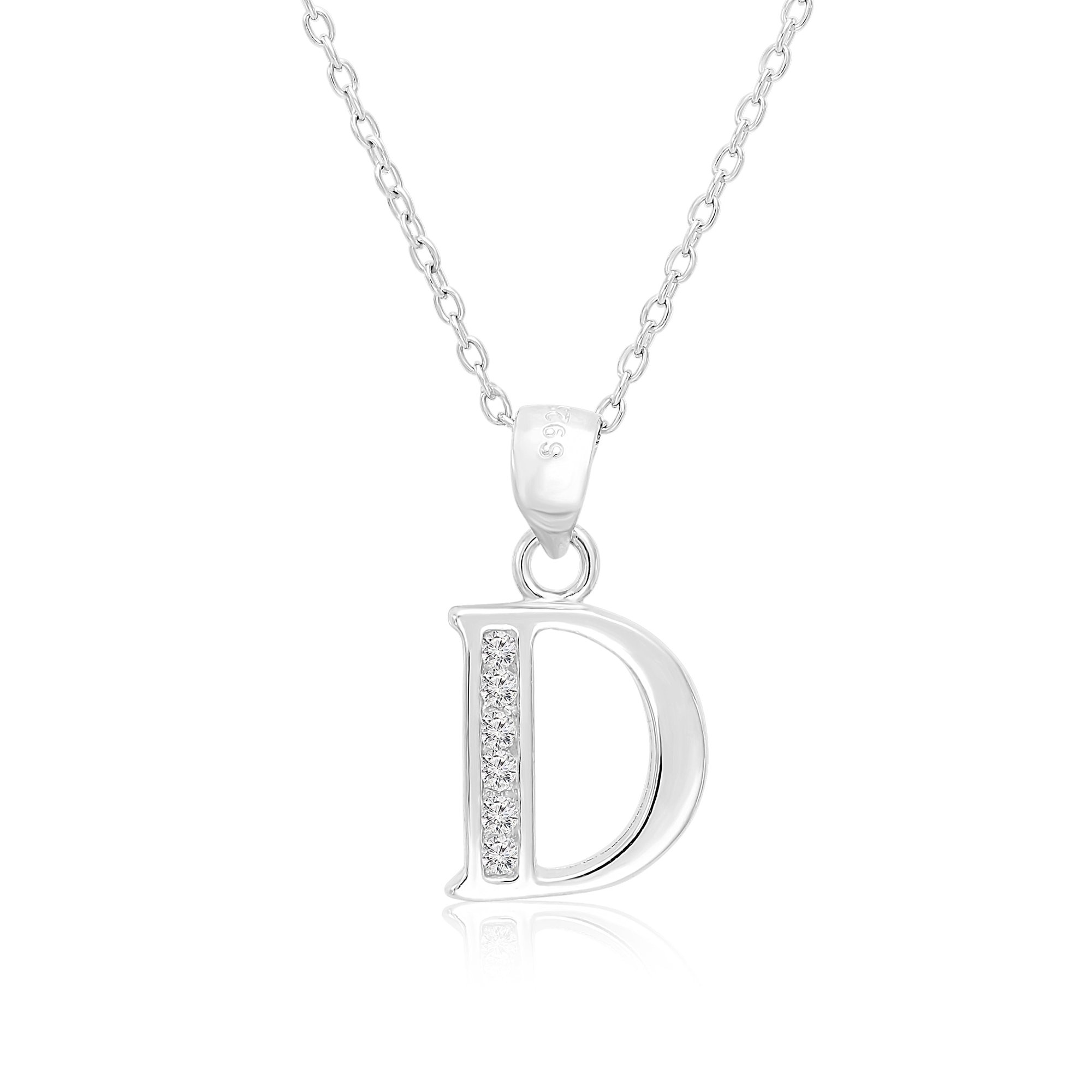 Tilo Jewelry 925 Sterling Silver CZ Initial Letter "D" Pendant Necklace for Women, Men & Unisex - 16 Inch
