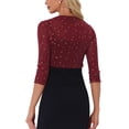 thumbnail image 3 of INSPIRE CHIC Star Mesh Cardigan for Women's Metallic Long Sleeve Party Crop Sheer Bolero Shrug S Burgundy, 3 of 6