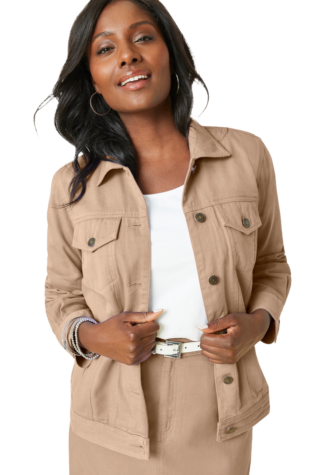 Jessica London Plus Size Classic Denim Jacket 100% Cotton Jean Jacket - Walmart.com