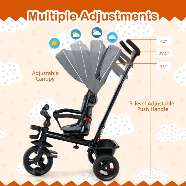Spaco 4-in-1 Baby Tricycle Toddler Trike with Convertible Seat-Gray, Compact Stroller for Infant & Toddler
